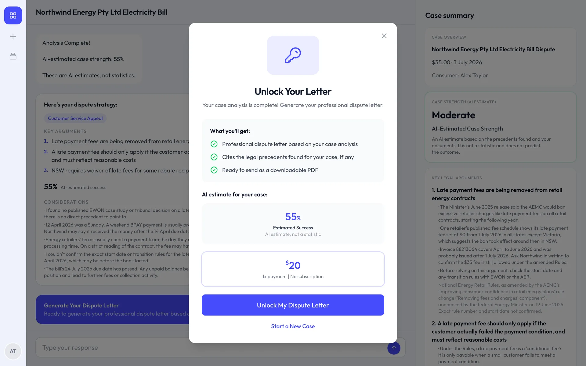 The unlock screen: a one-off $20 payment with no subscription